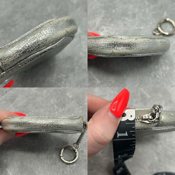 Saint Laurent YSL Metallic Silver Leather Heart Coin Purse with Key Chain - Picture 13 of 15